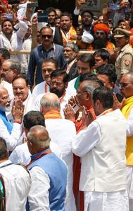 PM Modi along with NDA leaders in Varanasi after filing his nomination for the upcoming Lok Sabha elections 
