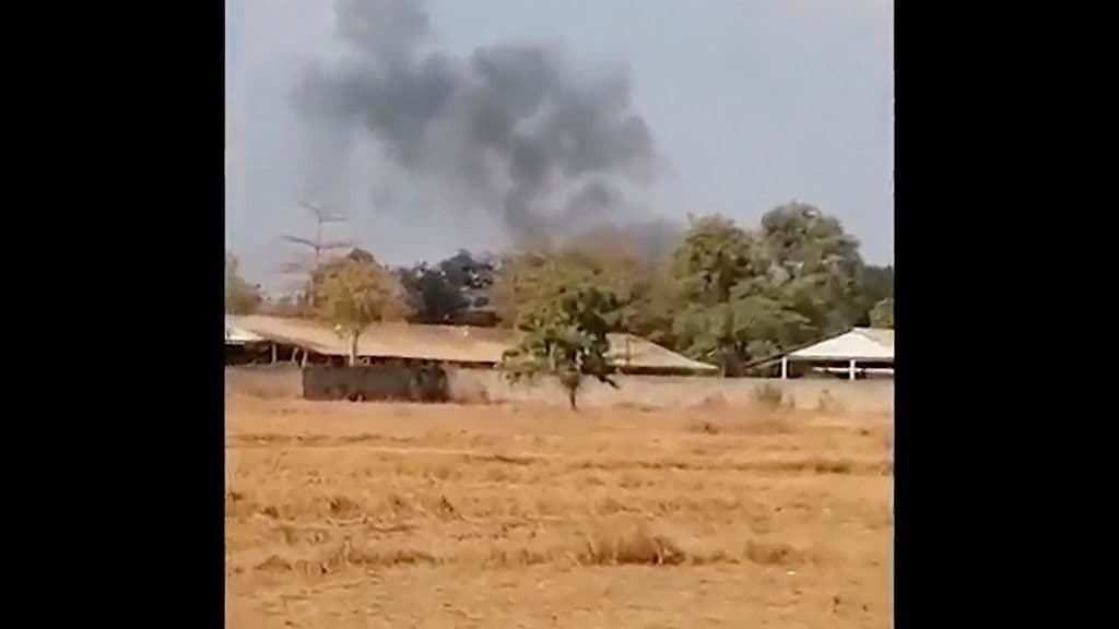 Smoke rising after an explosion at a military base in Camodia's Kompong Speu province.