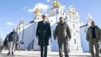 US President Joe Biden walks with Ukrainian President Volodymyr Zelenskyy at St. Michael's Golden-Domed Cathedral, February 20, 2023